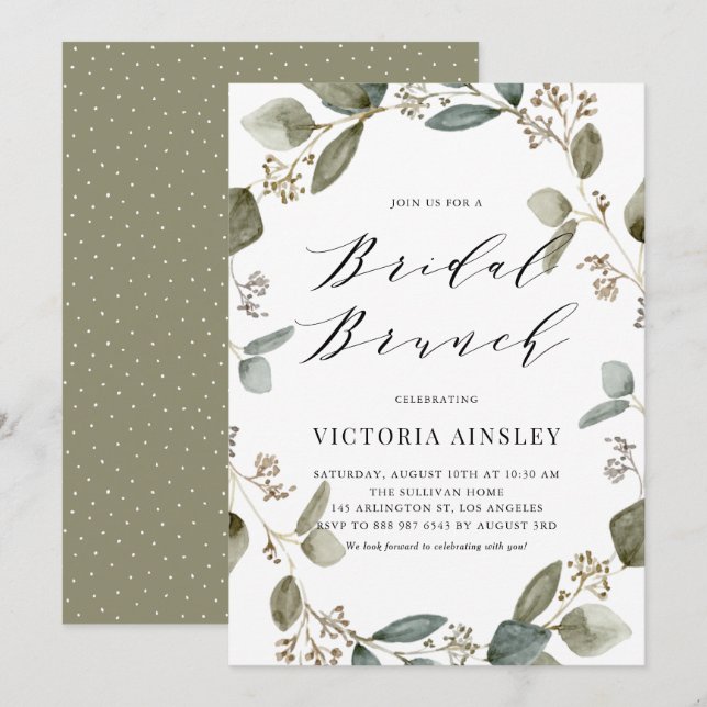 Vattenfärg Seedad Eucalyptus Möhippa Brunch (vatte Inbjudningar (Fram/baksida)