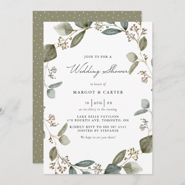 Vattenfärg Seedad Eucalyptus Möhippa för krans Inbjudningar (Fram/baksida)