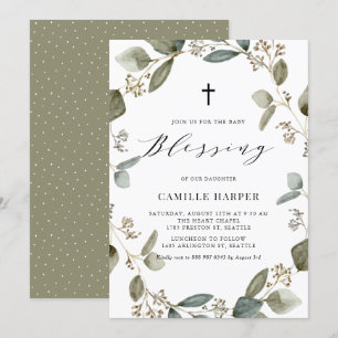 Vattenfärg Seedad Eucalyptus Utandning Baby Blå Inbjudningar