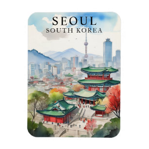 Vattenfärg Seoul Sydkorea Travel Art Magnet