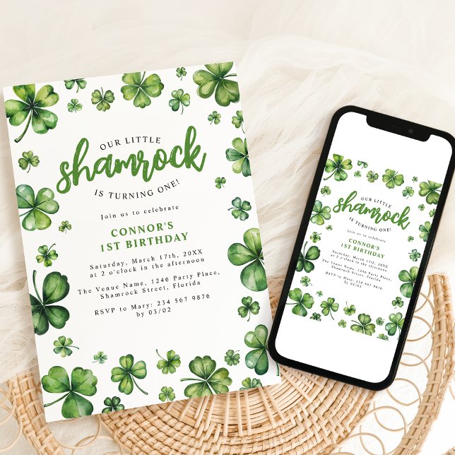 Vattenfärg Shamrock Födelsedagsfest Inbjudan (Skapare uppladdad)