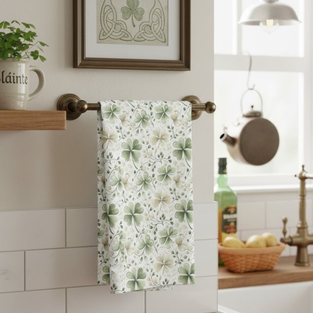 Vattenfärg Shamrock Köksduk | Irländsk Klöver C Kökshandduk (Skapare uppladdad)