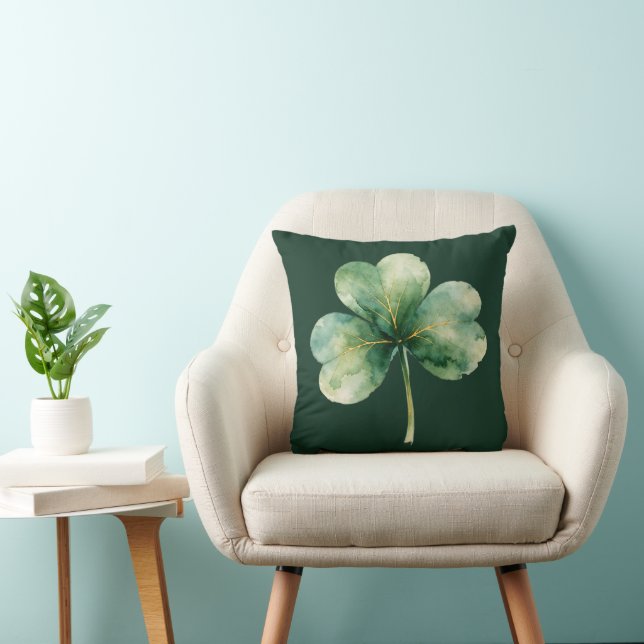 Vattenfärg Shamrock-kudde med gyllene ådror Kudde (Stol)