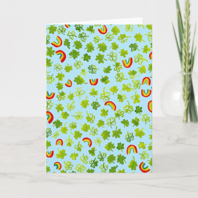 Vattenfärg Shamrocks & Regnbågar Irländska St Patt Kort (Framsida)