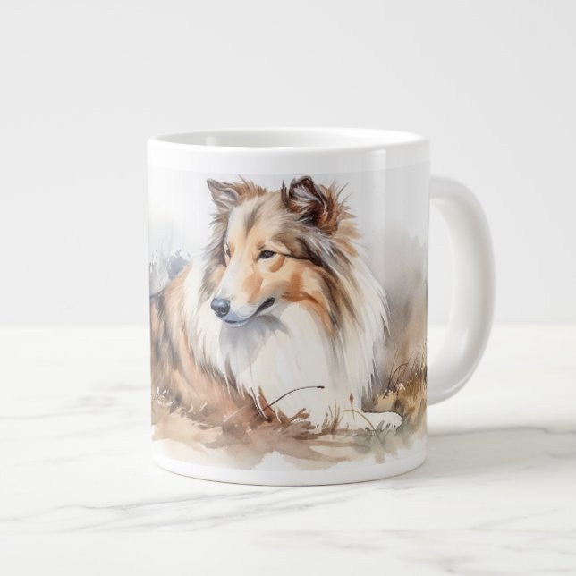 Vattenfärg Sheltie Jumbo Mugg (Framsida höger)