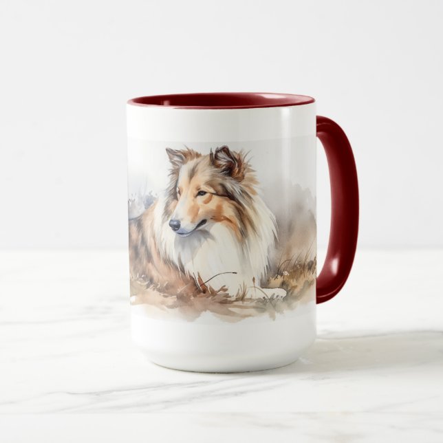 Vattenfärg Sheltie Mugg (Framsida höger)