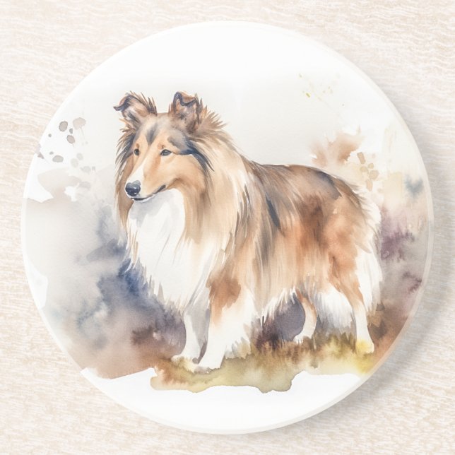 Vattenfärg Sheltie Underlägg (Framsidan)