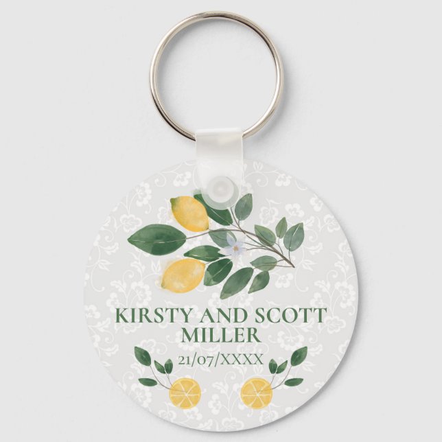 Vattenfärg Sicilianska Citroner Bröllop Nyckelring (Framsida)