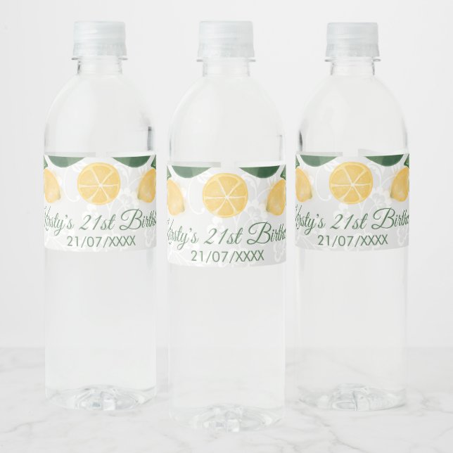 Vattenfärg Sicilianska Citroner Födelsedag Vattenflaskor Etikett (Flaskor)