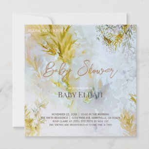 Vattenfärg Silver och Guldblad Babyshower Inbjudningar