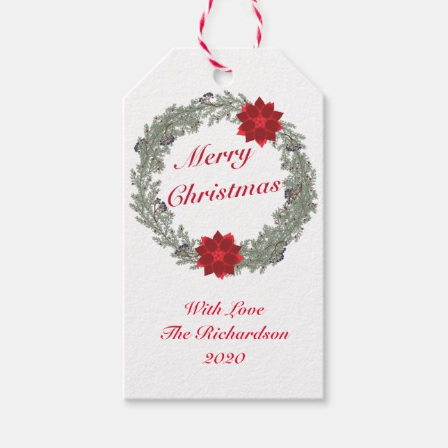 Vattenfärg Silver Red-jul Utandning Insettia Presentetikett (Framsidan)