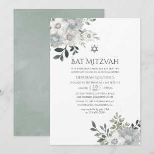 Vattenfärg Silver Salvia Blommig Bar Mitzvah Inbjudningar