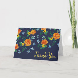 Vattenfärg Simple Marigold Flowers Midnight Blue Tack Kort