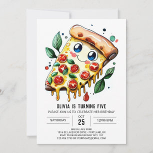 Vattenfärg Simple Pizza Birthday Inbjudningar