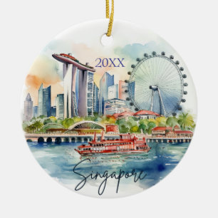 Vattenfärg Singapore-daterad Julgransprydnad Keramik