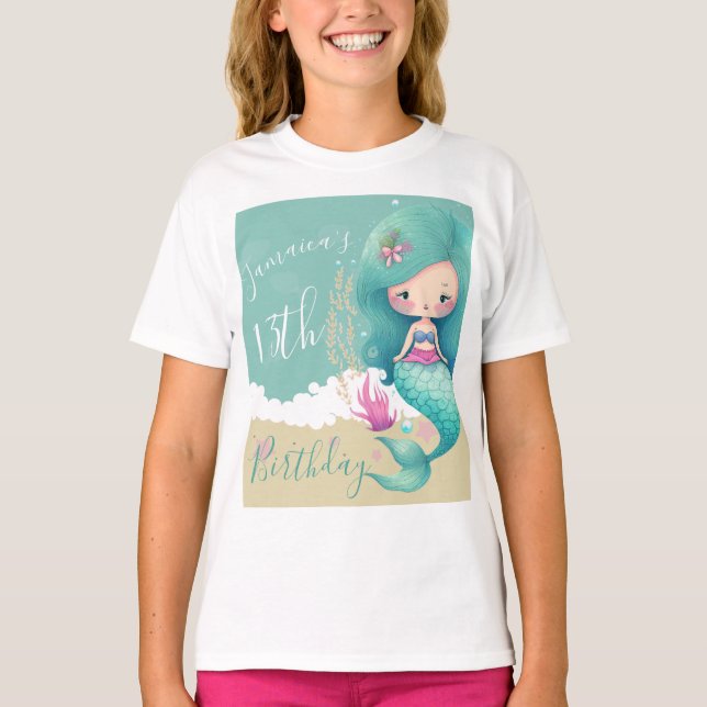 Vattenfärg Siren Hav Födelsedagsfest T-Shirt (Framsida)