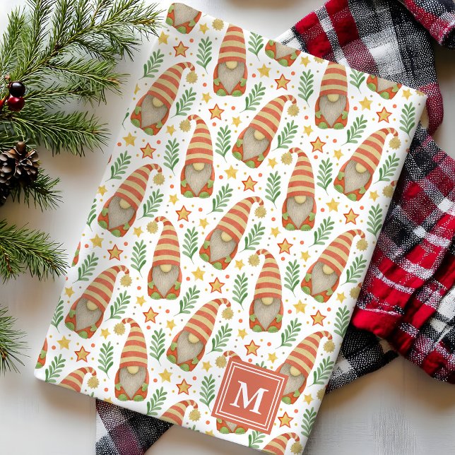 Vattenfärg Skandinavisk Tomte Monogram Jul Kökshandduk (Skapare uppladdad)