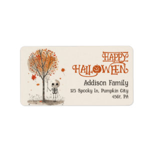Vattenfärg Skeleton Happy halloween Cute Adress Adressetikett
