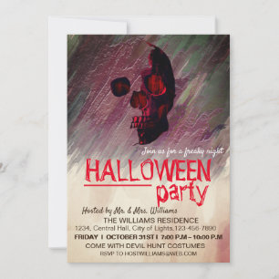 Vattenfärg Skeleton Rosa Pawarden Halloween Art Inbjudningar