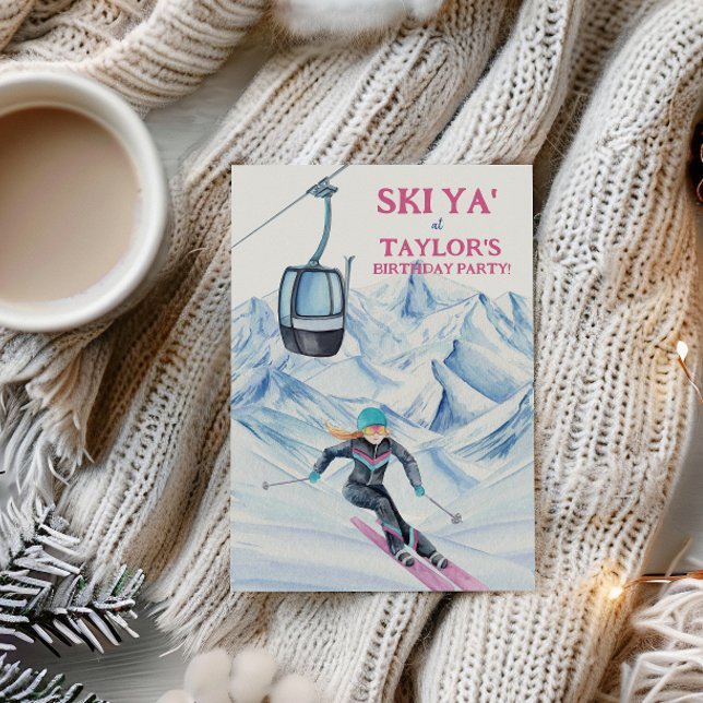 Vattenfärg Skidparty Inbjudningar (Skapare uppladdad)