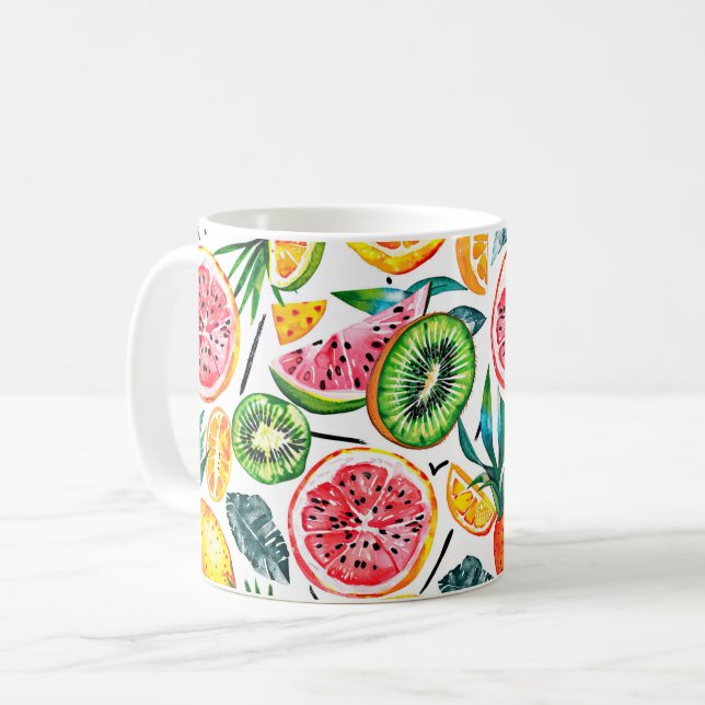 Vattenfärg skissat detaljerat mönster av Drakfrukt Kaffemugg (Framsida vänster)