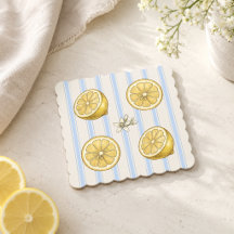 Vattenfärg Skiva Av Citron Blå Rand Bricka