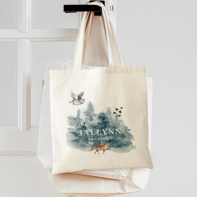 Vattenfärg Skog Brudtärna Tygkasse (Watercolor Forest Bridesmaid Tote Bag)