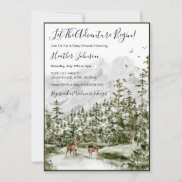 Vattenfärg Skog Hjort Baby Shower Inbjudningar