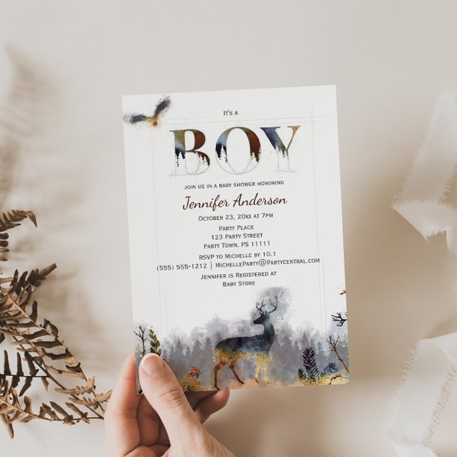 Vattenfärg Skog Pojke Land Djur Baby Shower Inbjudningar (Skapare uppladdad)
