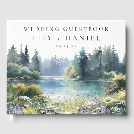 Vattenfärg Skog Sjösida Blommig Bröllopsfoto Gästböcker