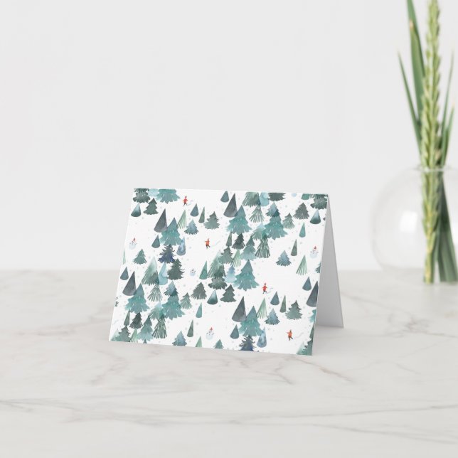 Vattenfärg Skog Vinter Faltad Helgkort (Framsida)
