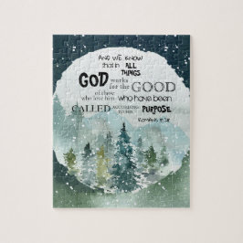 Vattenfärg Skogen Romans 8:28 Bible Verse Pussel