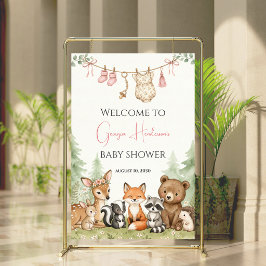 Vattenfärg Skogs Baby Shower Välkomstskylt Poster