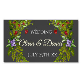 Vattenfärg skogs bär och svamp bröllopskrans magnetiska visitkort