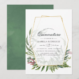 Vattenfärg Skogs Herbarium Geometrisk Quinceañera Inbjudningar