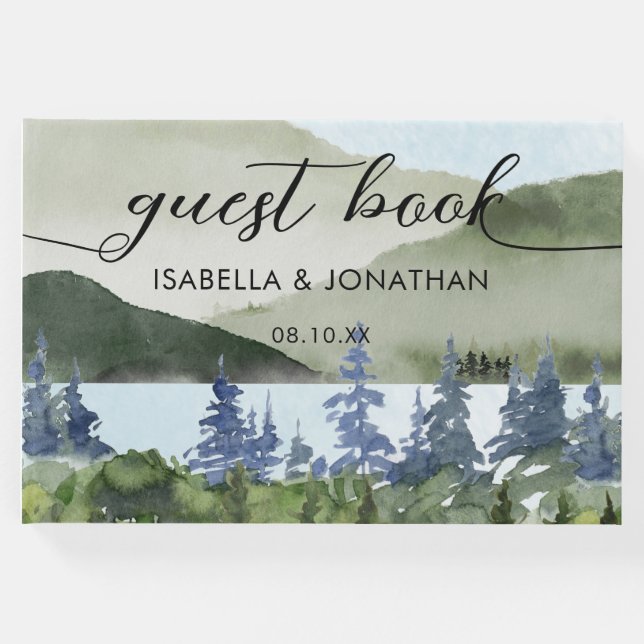 Vattenfärg Skogsberget utomhus Bröllop Gästböcker (Framsida)