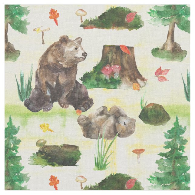 Vattenfärg Skogsbjörn med björn unge Tyg (Närbild)