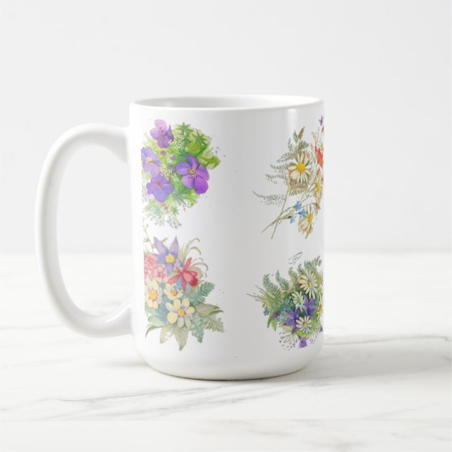 Vattenfärg skogsblommor mönster kaffemugg (Vänster)