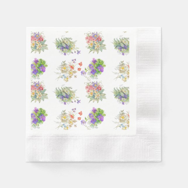 Vattenfärg skogsblommor mönster pappersservett (Framsidan)