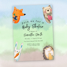 Vattenfärg Skogsdjur Baby Shower Inbjudningar