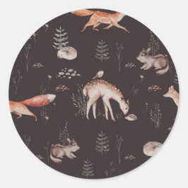 Vattenfärg Skogsdjur Baby Shower Runt Klistermärke