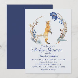 Vattenfärg Skogsräv Baby Shower Inbjudningar