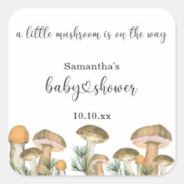 Vattenfärg skogssvamp baby shower fyrkantigt klistermärke