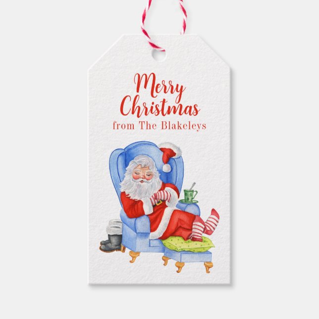 Vattenfärg Sleeping jultomten Presentetikett (Framsidan)