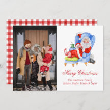 Vattenfärg Sleeping Santa Gingham julfoto