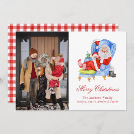 Vattenfärg Sleeping Santa Gingham julfoto Julkort