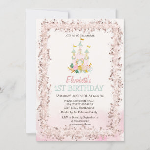 Vattenfärg Slott Glitter Ram Födelsedag Inbjudningar