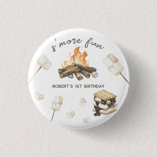 Vattenfärg S'more lägereld 1-års födelsedag Knapp