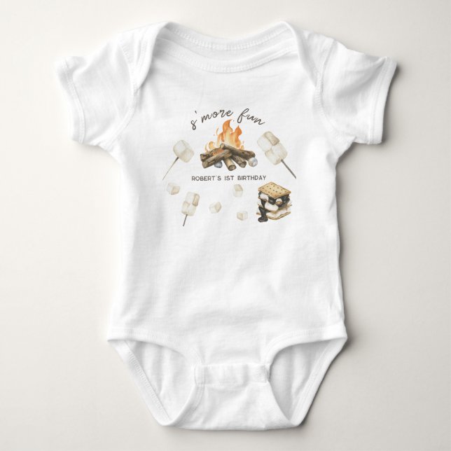 Vattenfärg S'more lägereld 1-års födelsedag T Shirt (Framsida)