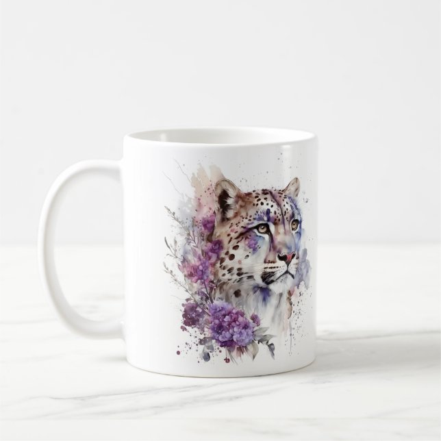 Vattenfärg Snö Leopard Sublication Animal Lover Kaffemugg (Vänster)